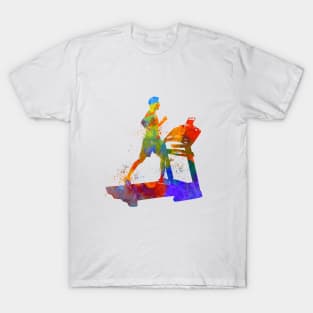 Young man treadmill in watercolor T-Shirt